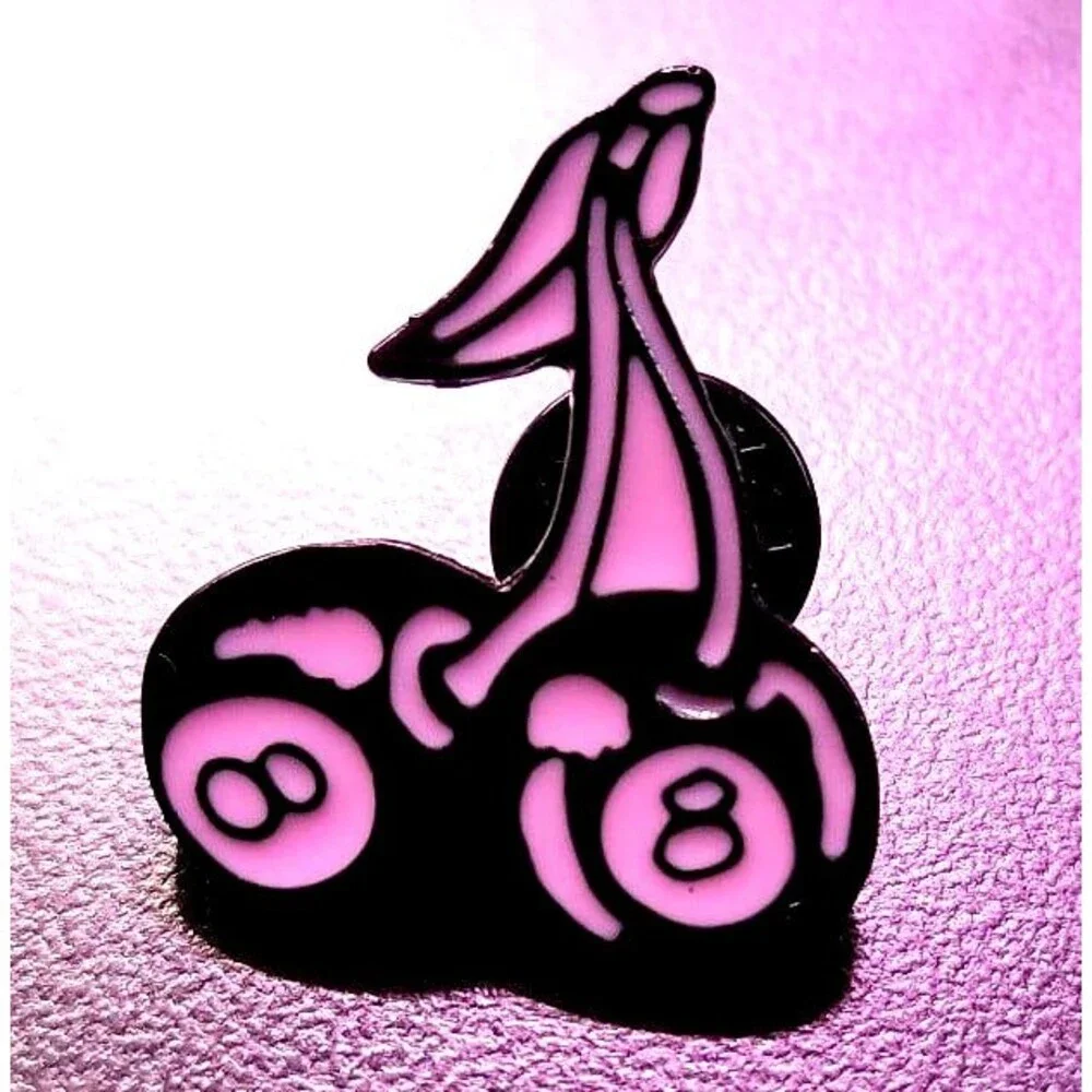 Black and Pink Retro Cherry‎ eight ball enamel Pin, cherries, y2k